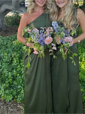 Dessy Collective Olive Green Satin Bridesmaid Dress - One-Shoulder